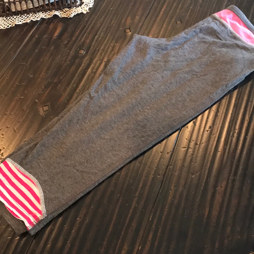Grey and Hot Pink Workout Capri Leggings.